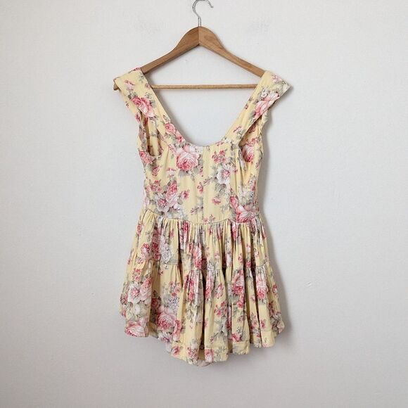 Vanessa Mooney yellow rose floral Elisabeth basque waist princess romper dress - Picture 5 of 6